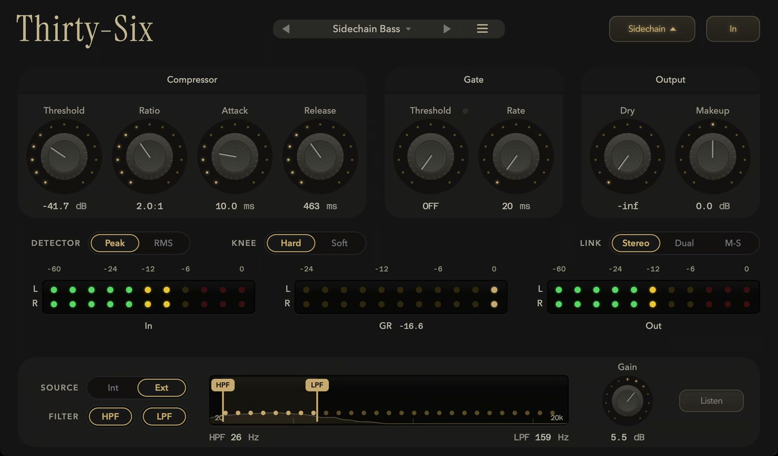 Kick ducking bass, with the detector filtered to 26 Hz.